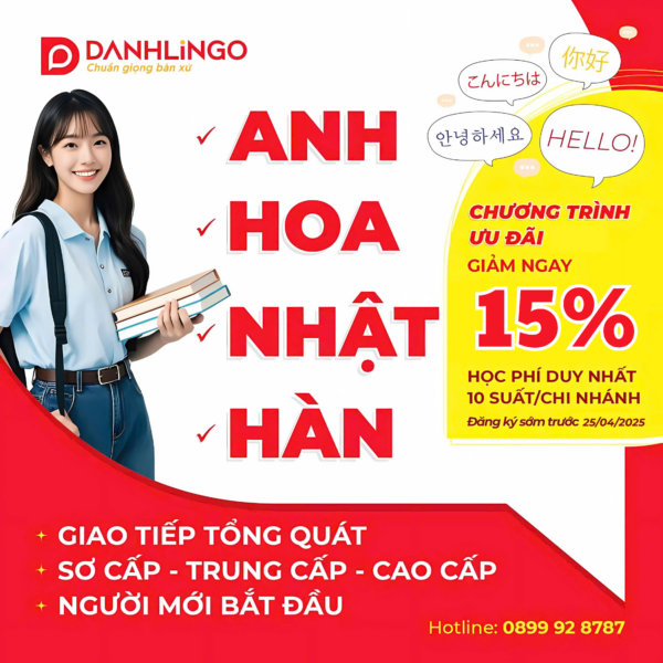 Ưu đãi học ngoại ngữ đến 15% khi đăng ký tại DanhLingo