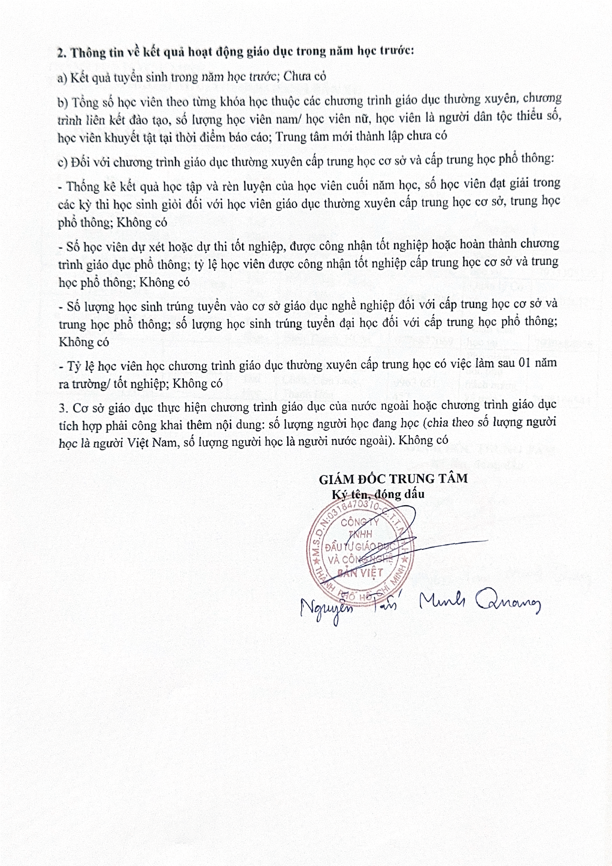 cong khai ket qua va ke hoach 03